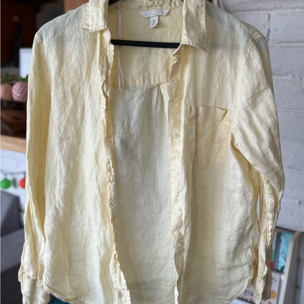 H&M 100% Linen Yellow Button Down Shirt